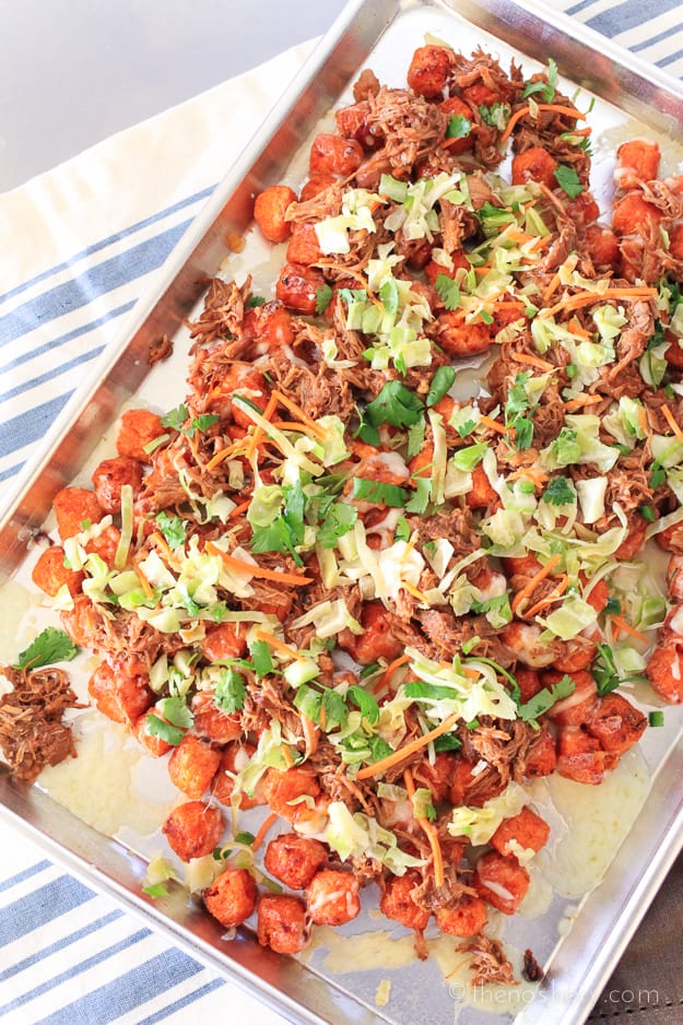 Bourbon BBQ Pulled Pork Totchos | TheNoshery.com #KCMasterpiece #ad @KCMBBQ