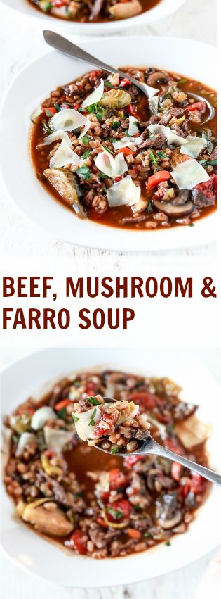 Rustic Beef & Mushroom Farro Soup - TheNoshery.com