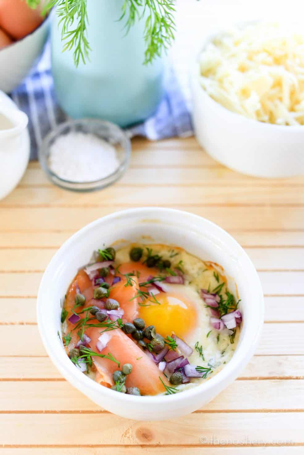 Baked Eggs with Smoked Salmon [VIDEO] | TheNoshery.com