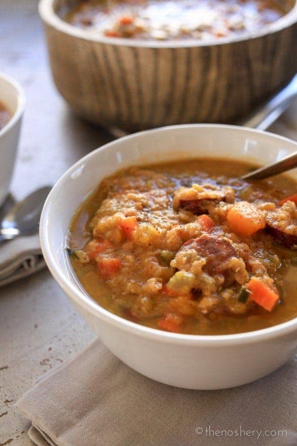 Slow Cooker Cajun Red Lentil and Butternut Soup #PourInnLove @collegeinnbroth | TheNoshery.com