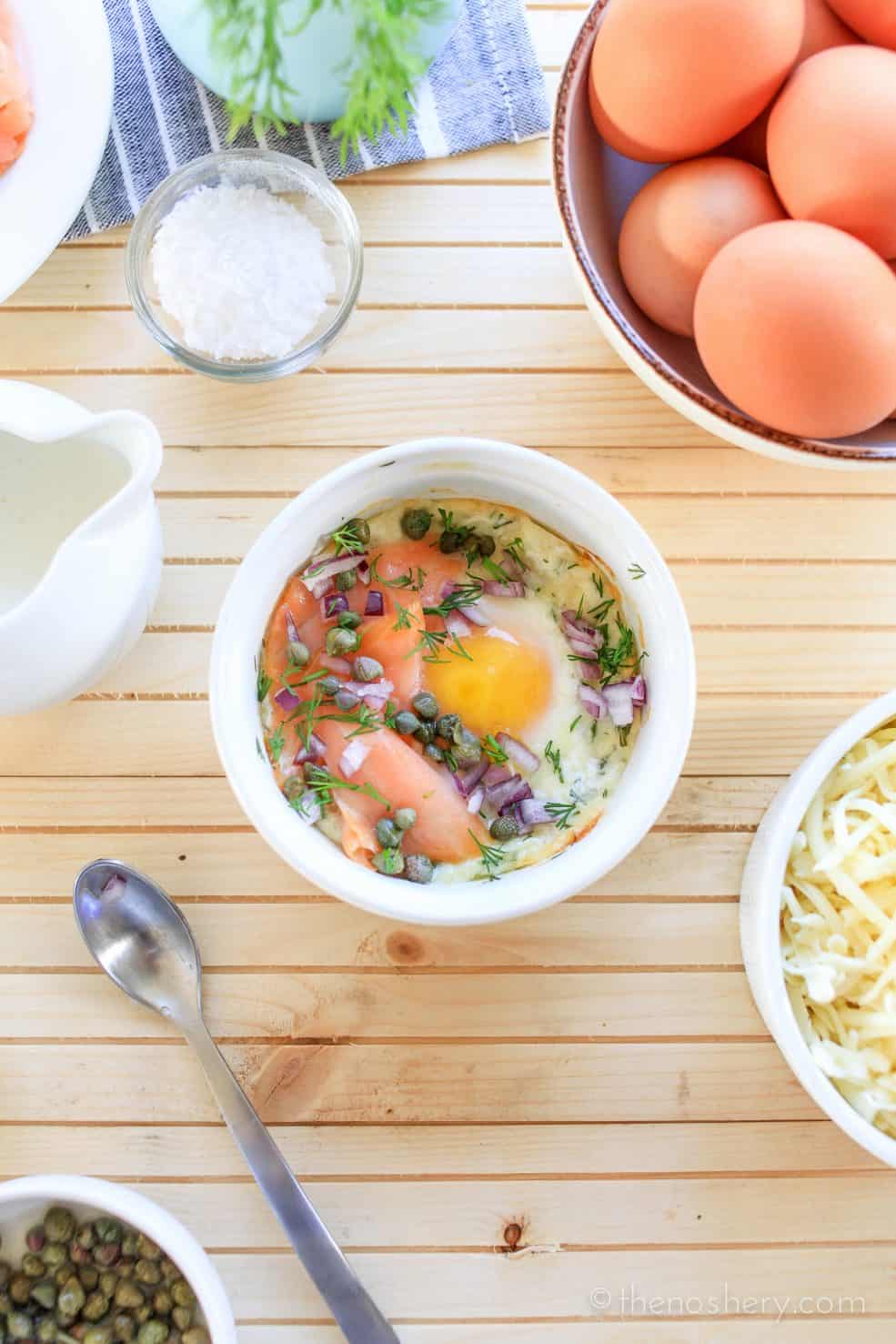 Baked Eggs with Smoked Salmon [VIDEO] | TheNoshery.com