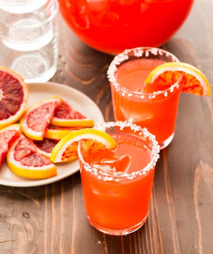 A Round of Margaritas | Blood Orange Margaritas - Garnish with Lemon