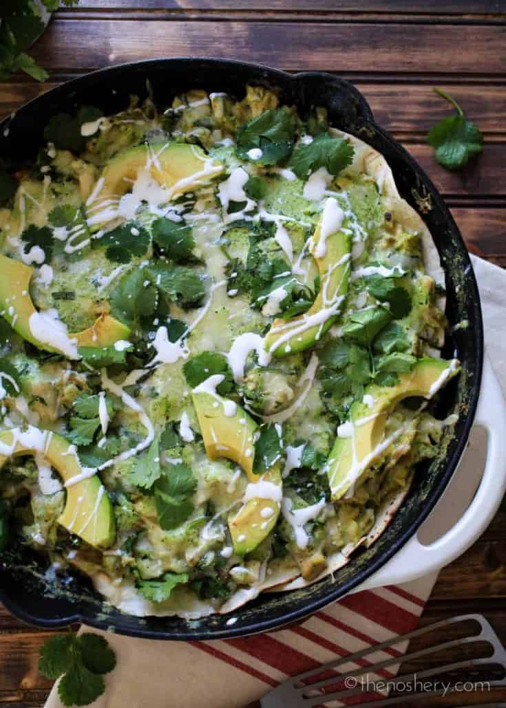 Roasted Poblano Chicken Enchilada Skillet | TheNoshery.com