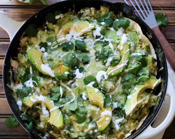 Roasted Poblano Chicken Enchilada Skillet | TheNoshery.com