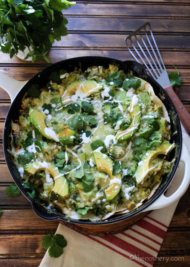 Skillet Roasted Poblano Chicken Enchiladas | TheNoshery.com