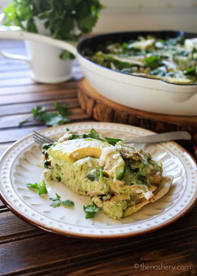 Skillet Roasted Poblano Chicken Enchiladas | TheNoshery.com