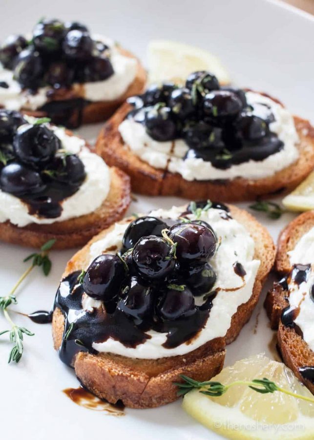 Whipped Goat Cheese and Blueberry Balsamic Crostini | TheNoshery.com