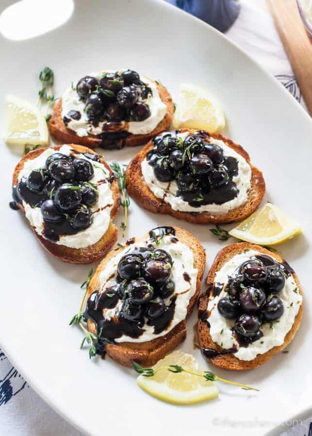 Whipped Goat Cheese and Blueberry Balsamic Crostini | TheNoshery.com