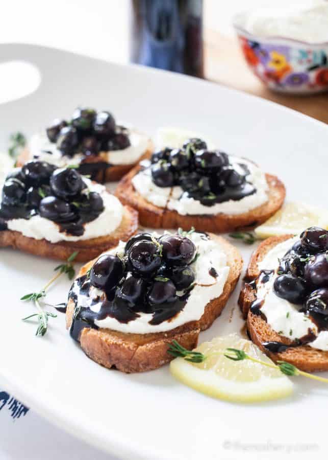 Whipped Goat Cheese and Blueberry Balsamic Crostini | TheNoshery.com