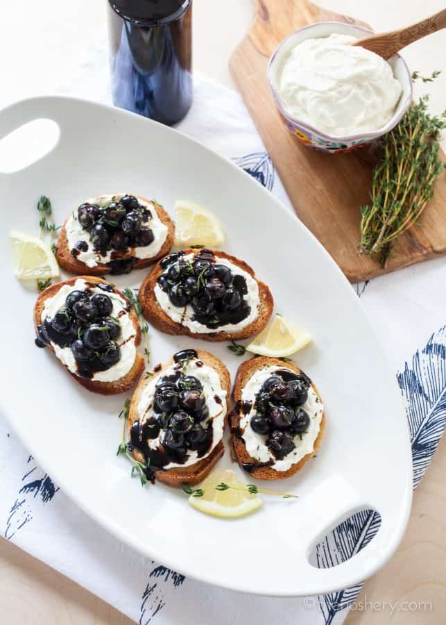 Whipped Goat Cheese and Blueberry Balsamic Crostini | TheNoshery.com