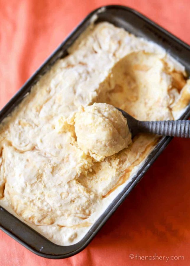 Peach Ginger Ice Cream with Rum Caramel | TheNoshery.com