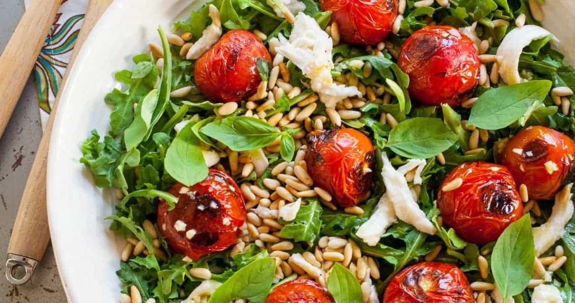 Blistered Tomato Mozzarella and Arugula Salad The Noshery