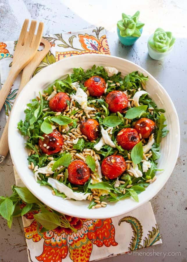 Blistered Tomato Mozzarella and Arugula Salad | TheNoshery.com