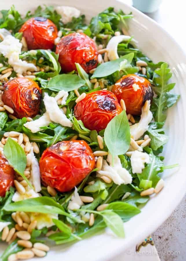 Blistered Tomato Mozzarella and Arugula Salad | TheNoshery.com