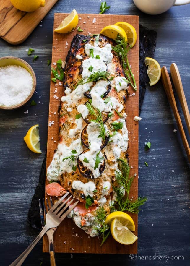 Cedar Plank Salmon with Herb Yogurt | TheNoshery.com