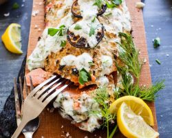 Cedar Plank Salmon with Herb Yogurt | TheNoshery.com