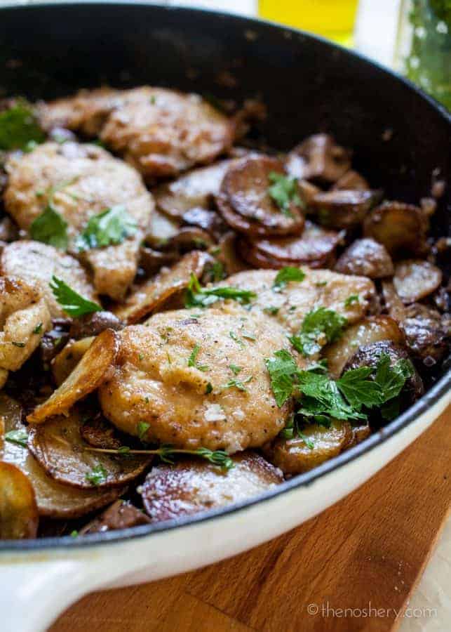 Skillet Chicken and Potatoes with Mushrooms | The Noshery