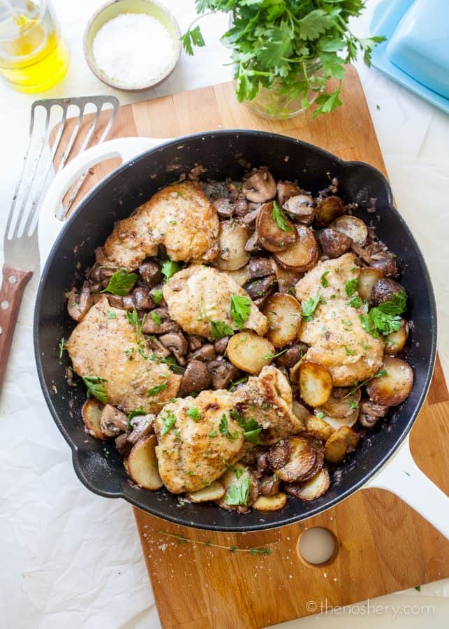 Skillet Chicken and Potatoes with Mushrooms | The Noshery