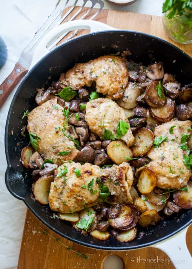 Skillet Chicken and Potatoes with Mushrooms | The Noshery