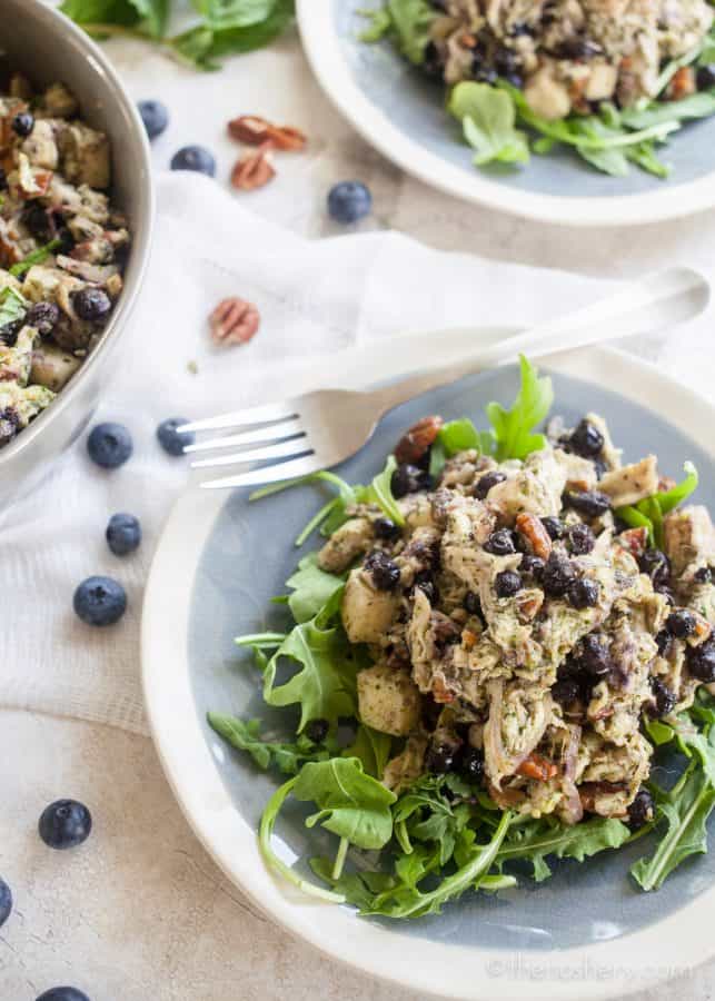 The Noshery | Blueberry and Pecan Chicken Salad with Mint Chimichurri @pompeian #AD