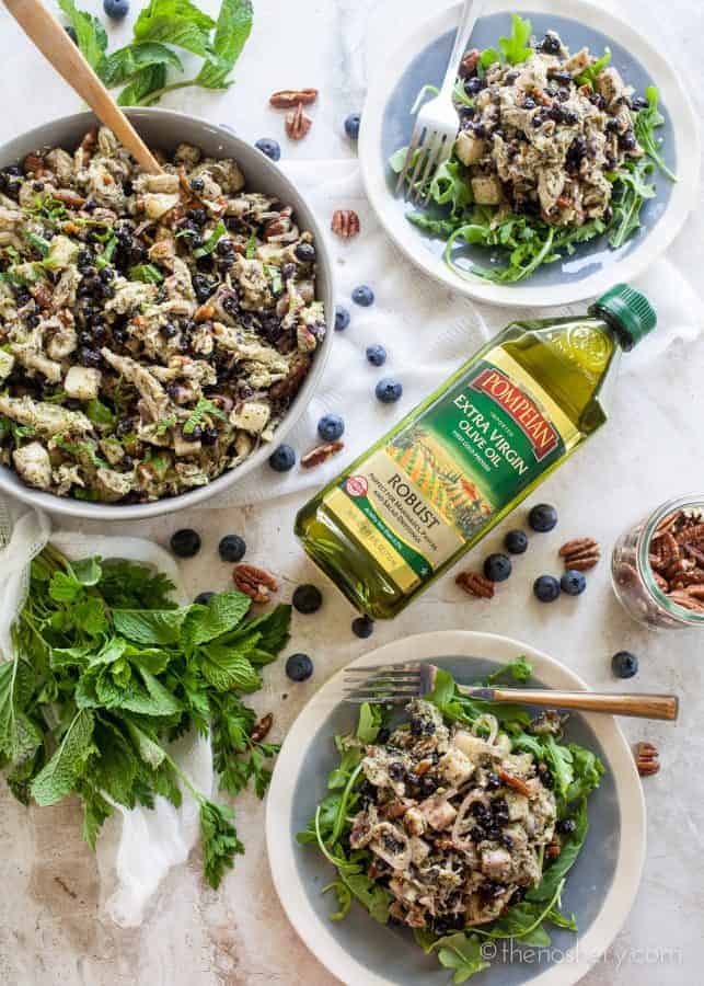 The Noshery | Blueberry and Pecan Chicken Salad with Mint Chimichurri @pompeian #AD