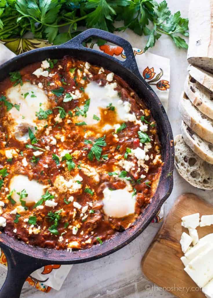 Shakshuka - Poached Eggs in Tomato Sauce | TheNoshery.com