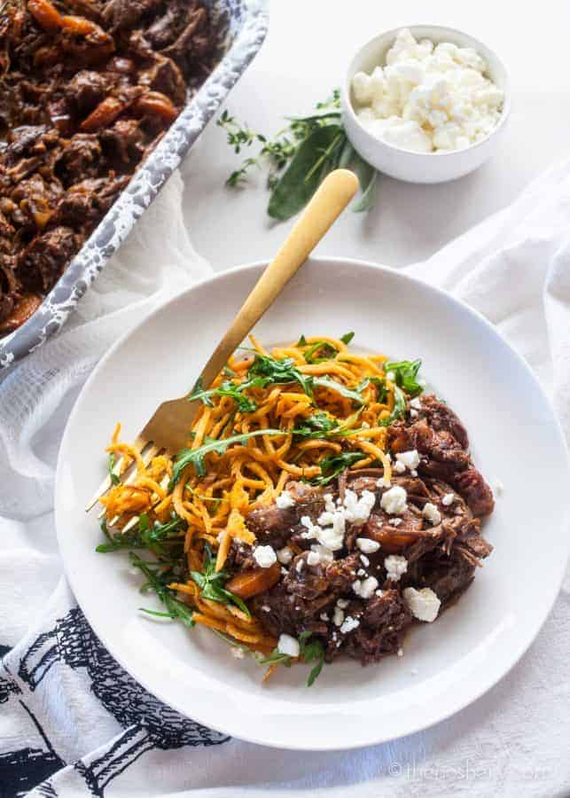 Red Wine Beef and Sweet Potato Noodles | TheNoshery.com