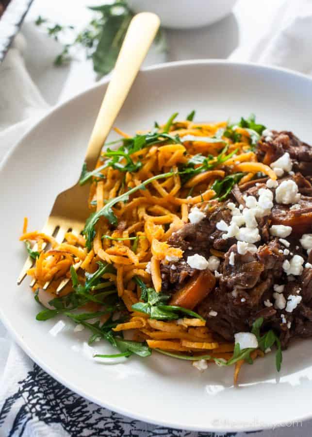 Red Wine Beef and Sweet Potato Noodles | TheNoshery.com