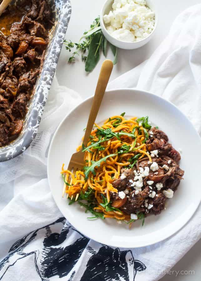 Red Wine Beef and Sweet Potato Noodles | TheNoshery.com