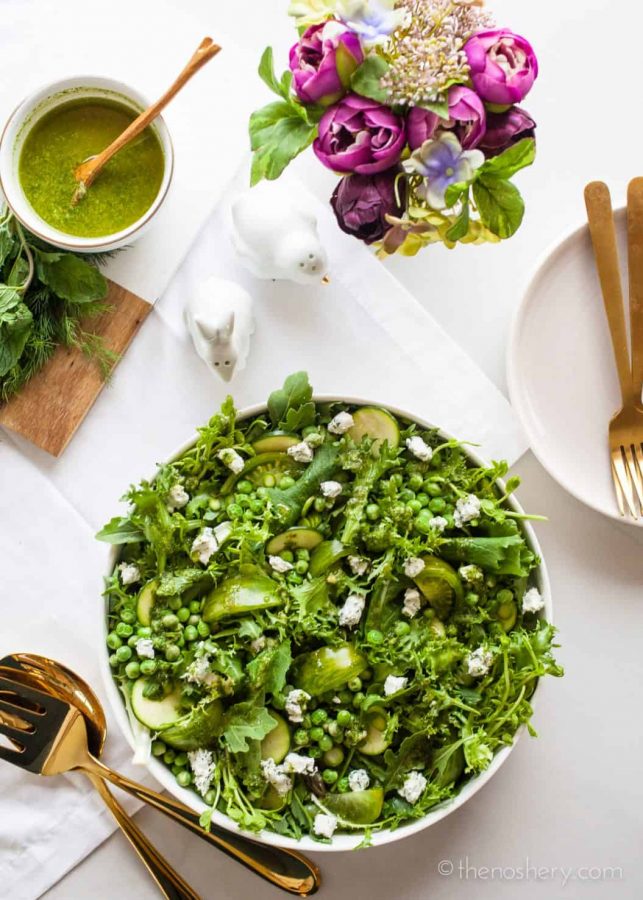 Big Green Salad with Mint Dill Vinaigrette | TheNoshery.com