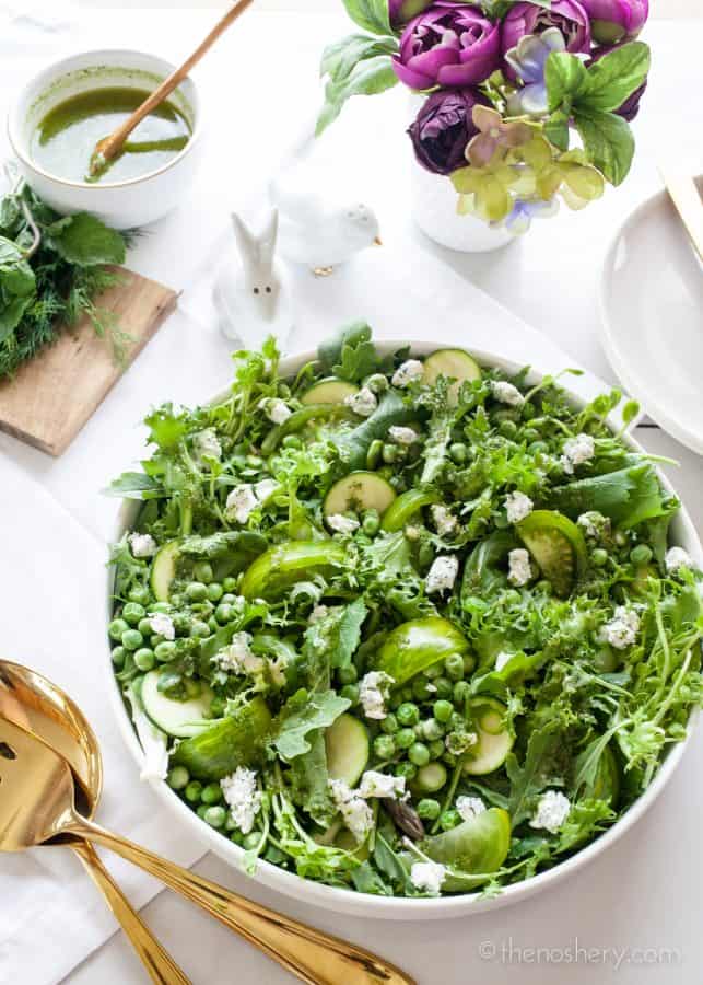 Big Green Salad with Mint Dill Vinaigrette | TheNoshery.com