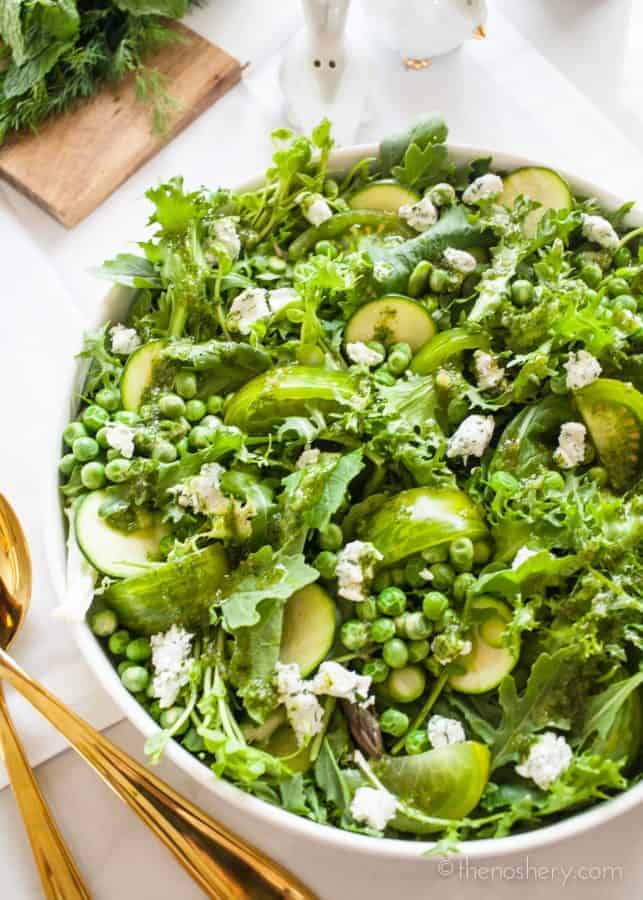 Big Green Salad with Mint Dill Vinaigrette | TheNoshery.com