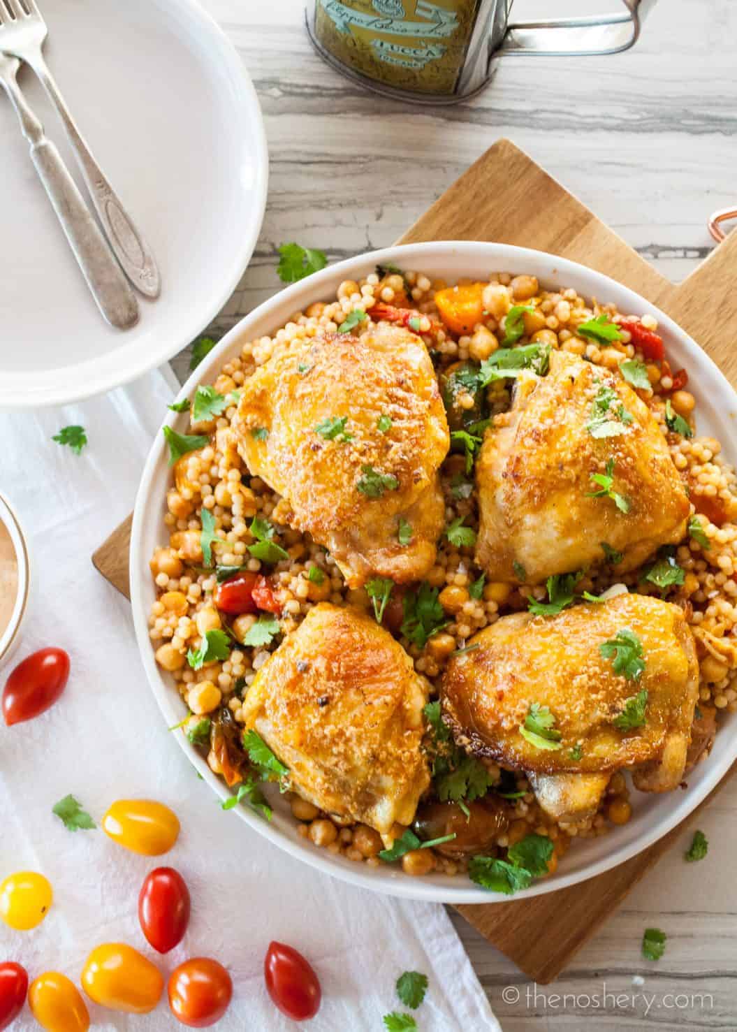 Paprika Chicken with Israeli Couscous Chickpea Salad - The Noshery