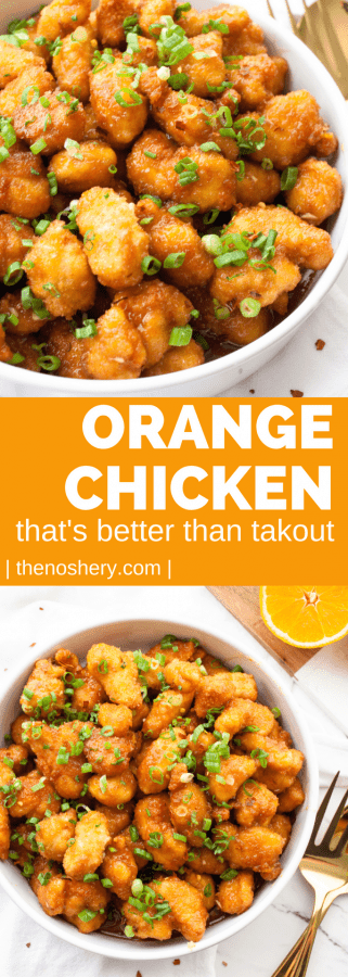 Better Than Takeout Orange Chicken | Orange chicken with a light crispy breading & a sweet and tangy sauce. There is no lack of orange flavor, & the red pepper flakes give it a touch of heat. | The Noshery
