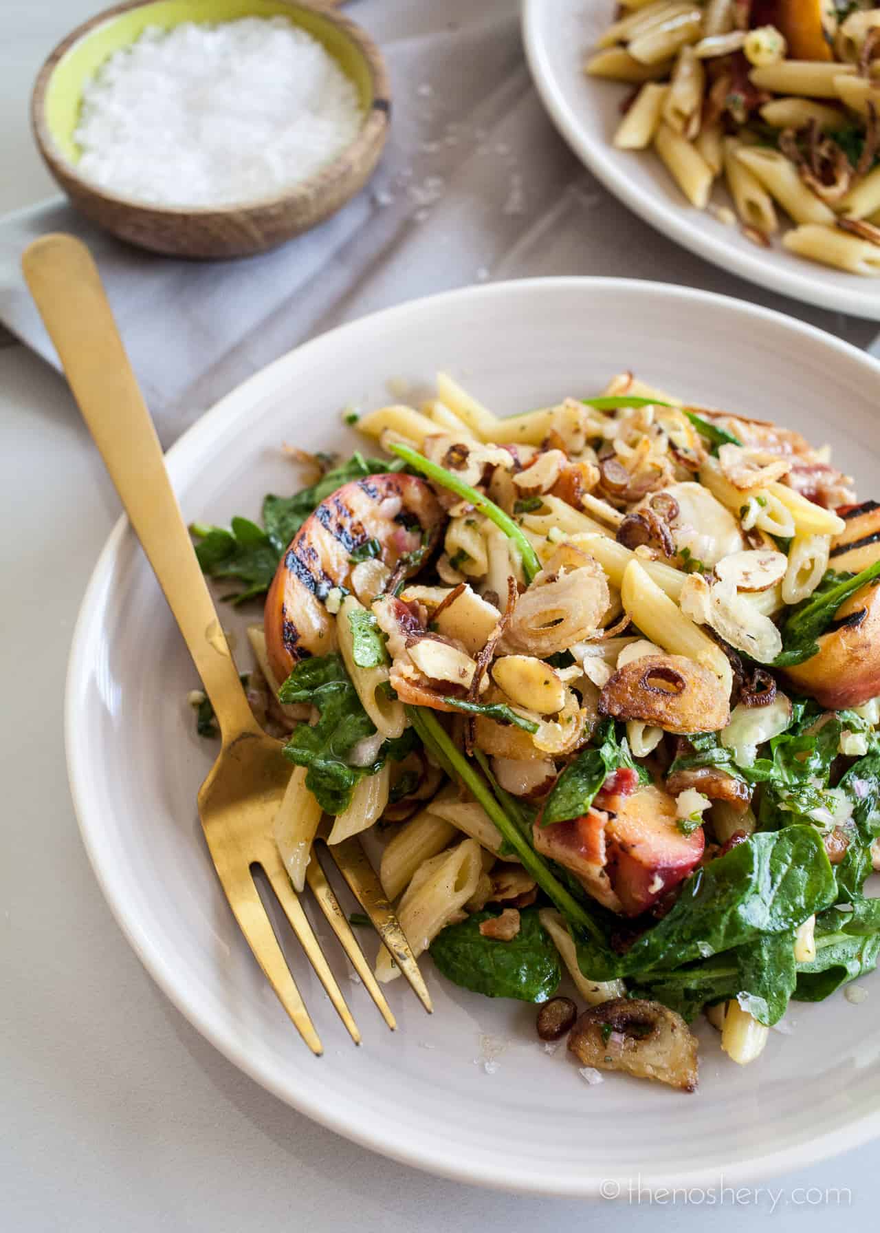 Grilled Peach & Bacon Pasta Salad with Herb Vinaigrette The Noshery