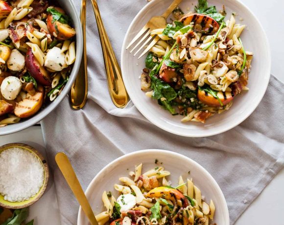 Grilled Peach Pasta Salad | TheNoshery.com