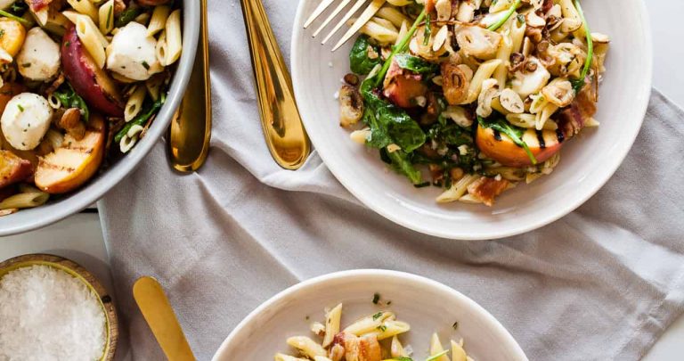 Grilled Peach Pasta Salad | TheNoshery.com