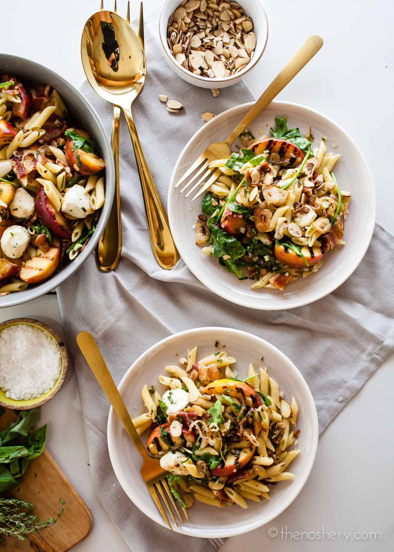 Grilled Peach & Bacon Pasta Salad with Herb Vinaigrette The Noshery
