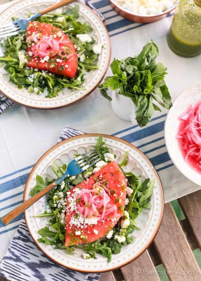 Watermelon Summer Salad with Mint Basil Vinaigrette | TheNoshery.com