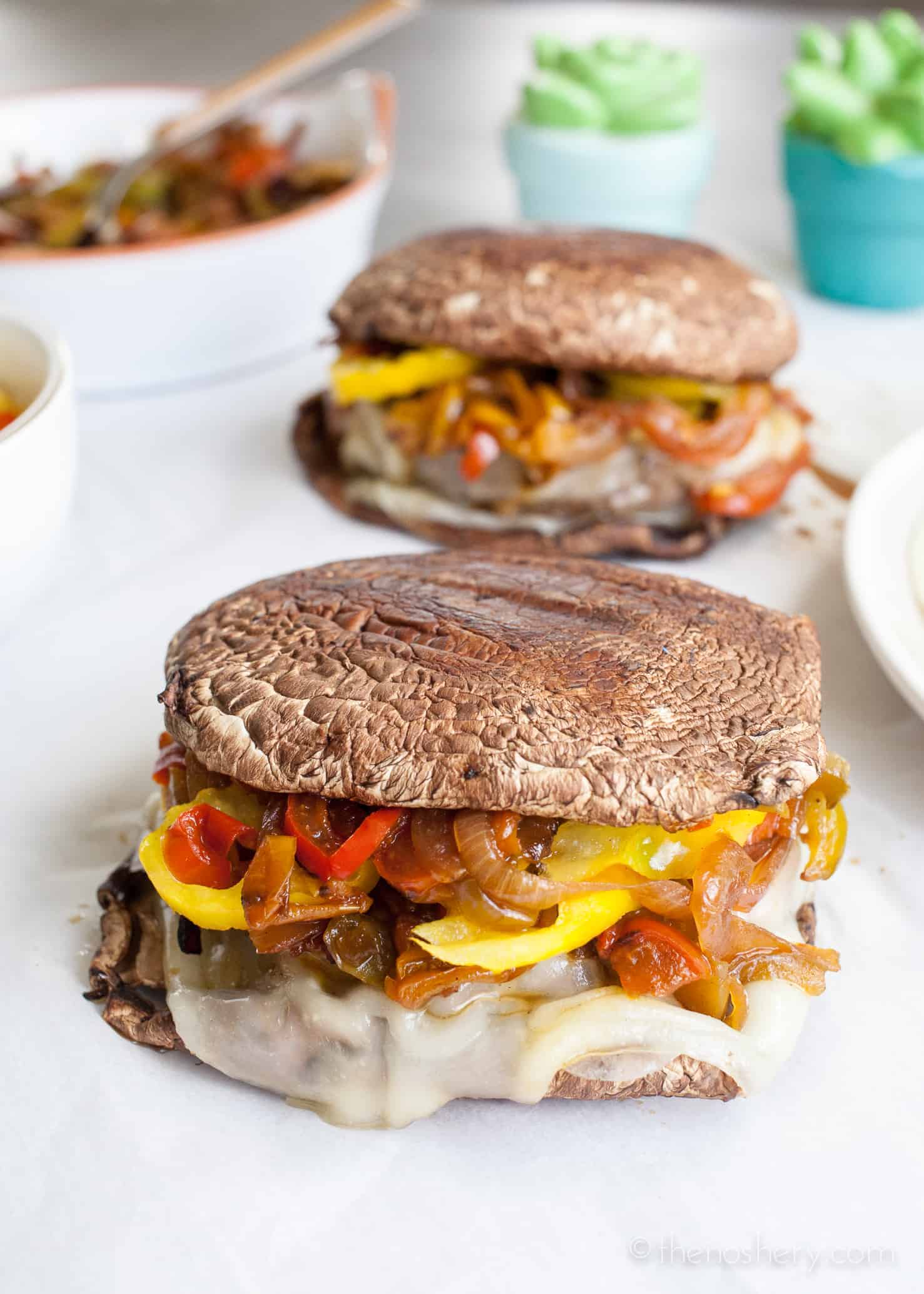 Low Carb Portobello Philly Cheese Burgers - The Noshery