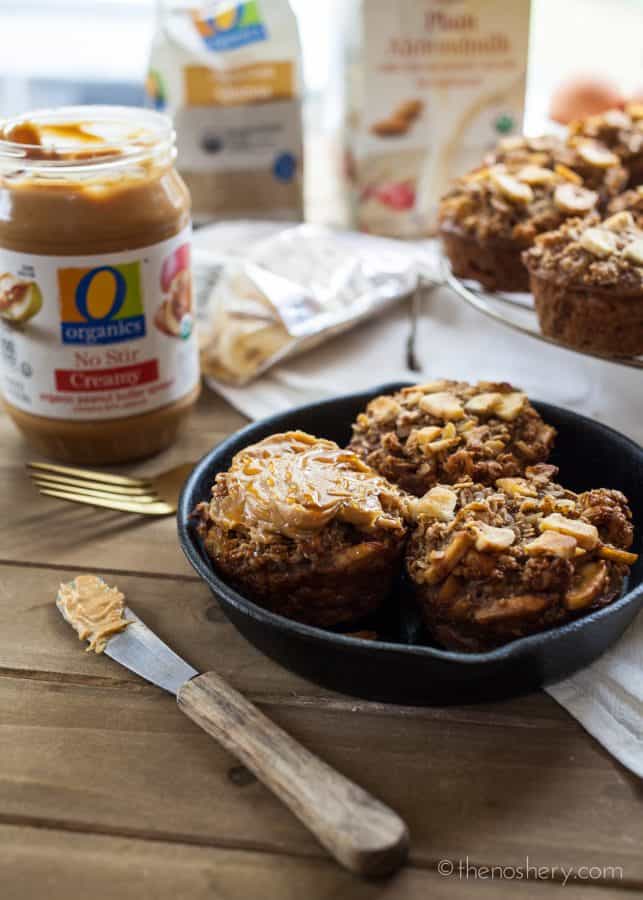 Banana Nut Protein Baked Oatmeal Cups | These baked oatmeal cups are tender, nutty, sweet, and packed with protein. Just warm them for eight to ten seconds in the microwave and enjoy. | The Noshery