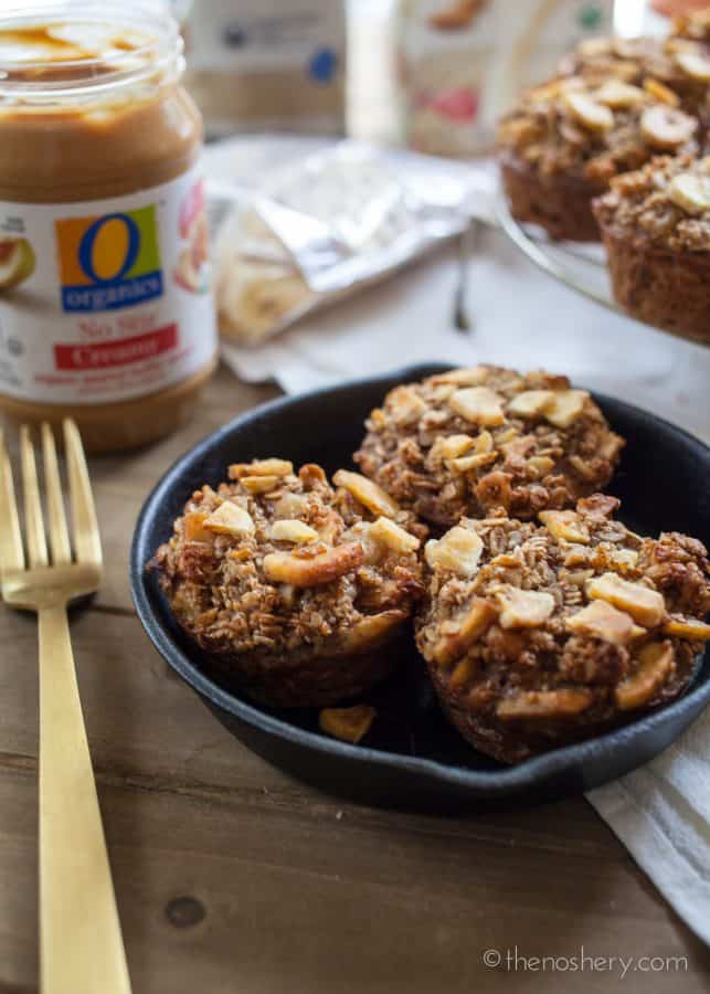 Banana Nut Protein Baked Oatmeal Cups | These baked oatmeal cups are tender, nutty, sweet, and packed with protein. Just warm them for eight to ten seconds in the microwave and enjoy.| The Noshery