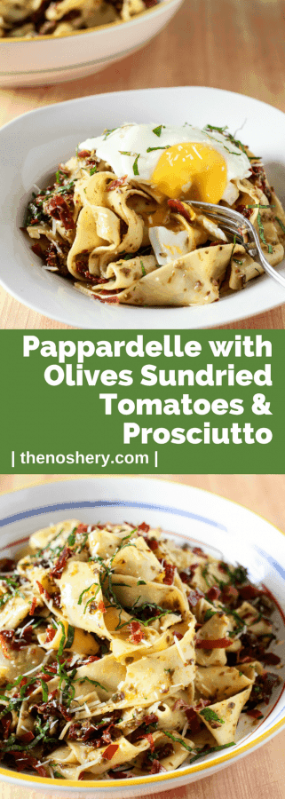 Pappardelle with Olives, Sundried Tomatoes & Prosciutto | The Noshery