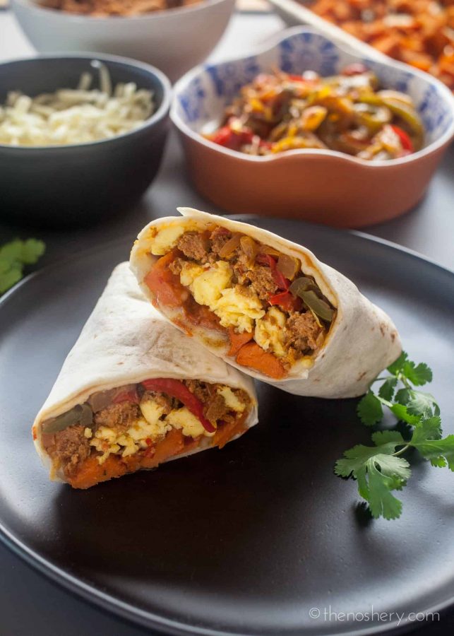 Breakfast Burrito Recipe with Turkey Chorizo and Sweet Potatoes + How to Freeze Breakfast Burritos | The Noshery