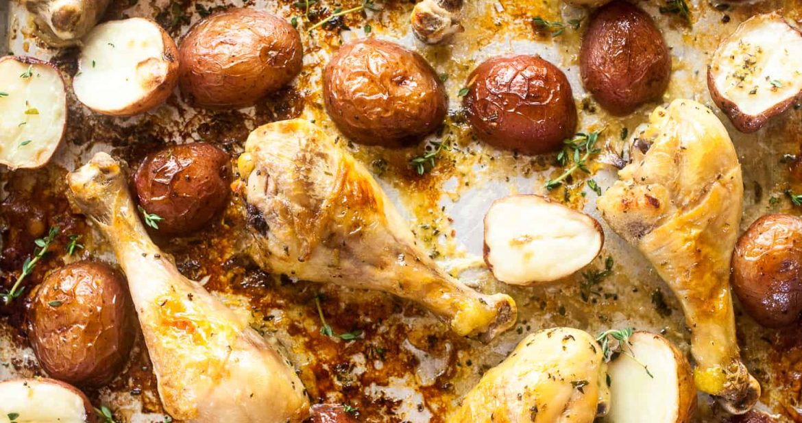 Baked Chicken Legs and Potatoes with Lemon and Herb | The Noshery