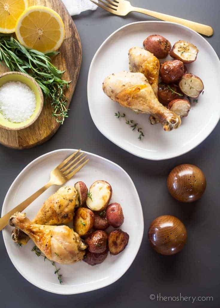 Baked Chicken Legs and Potatoes with Lemon and Herb