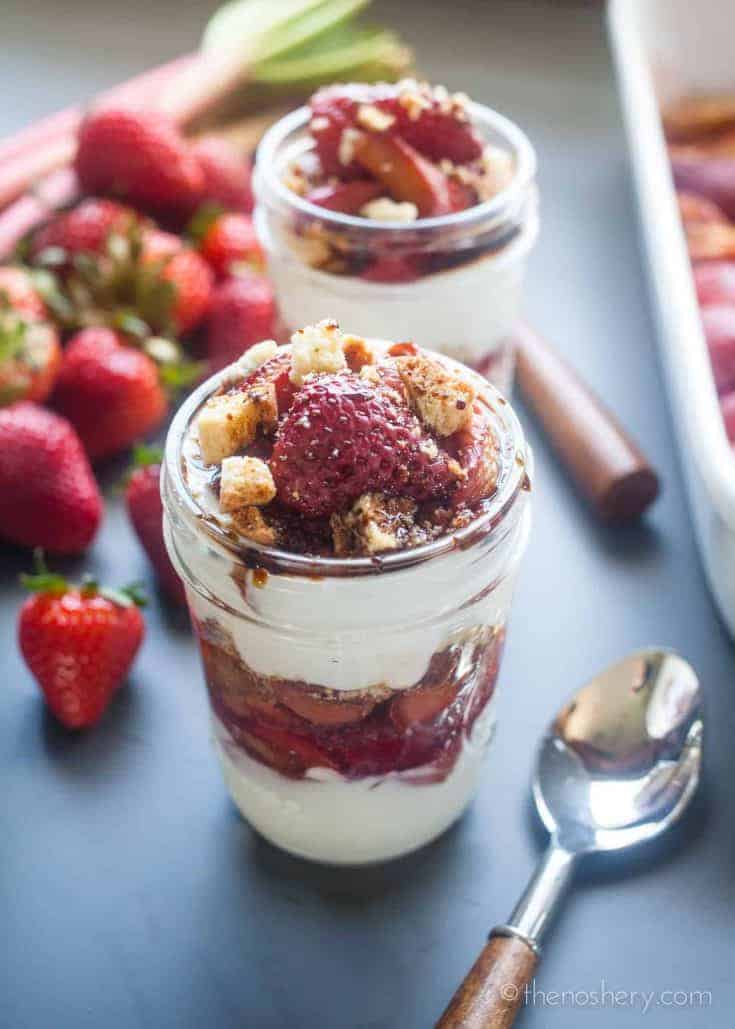 Roasted Balsamic Rhubarb and Strawberry Yogurt Parfaits