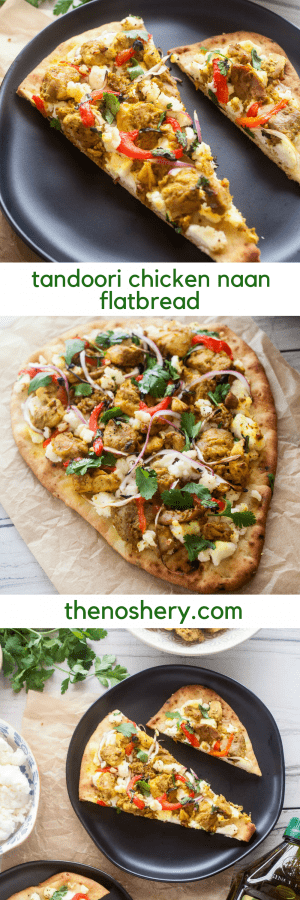 Tandoori Chicken Naan Flatbread | This tandoori chicken naan flatbread is a great weeknight dinner loaded with bold flavors. | The Noshery Tandoori Chicken Naan Flatbread | The Noshery
