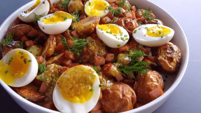 Ham & Egg Roasted Potato Salad and Mustard Vinaigrette | The Noshery