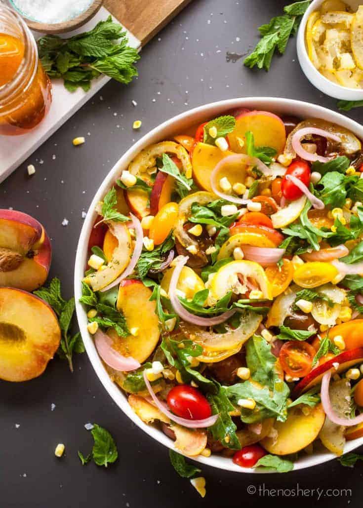 Candied Lemon Peach and Tomato Salad